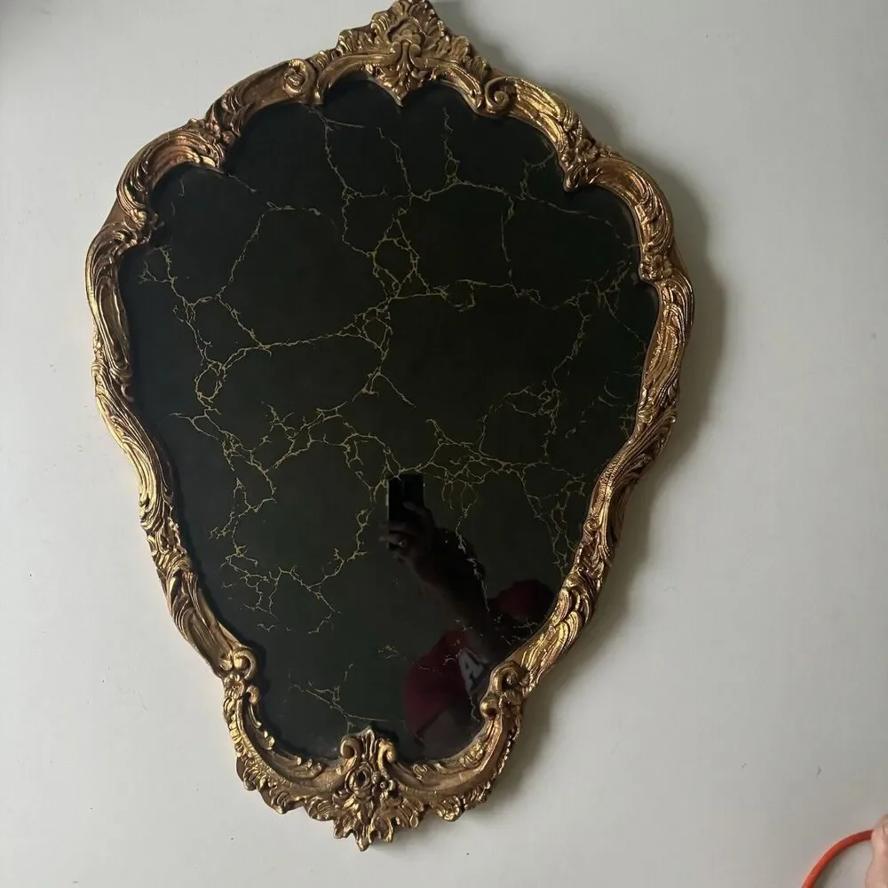 Rare MCM Ornate Mirror with “Black Glass” and Gold lines in the glass